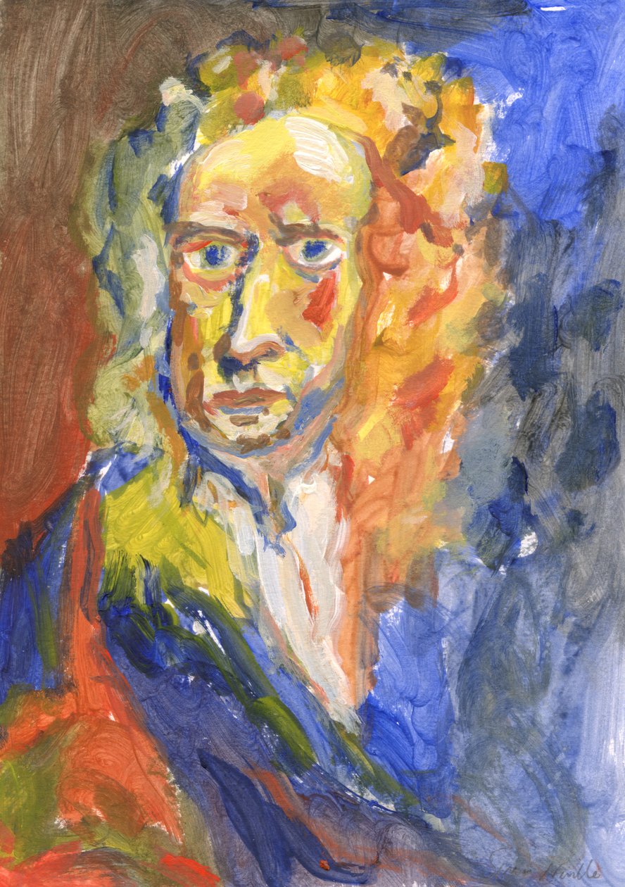 Sir Isaac Newton, 2023 (akryl på papir) af Simon Neville