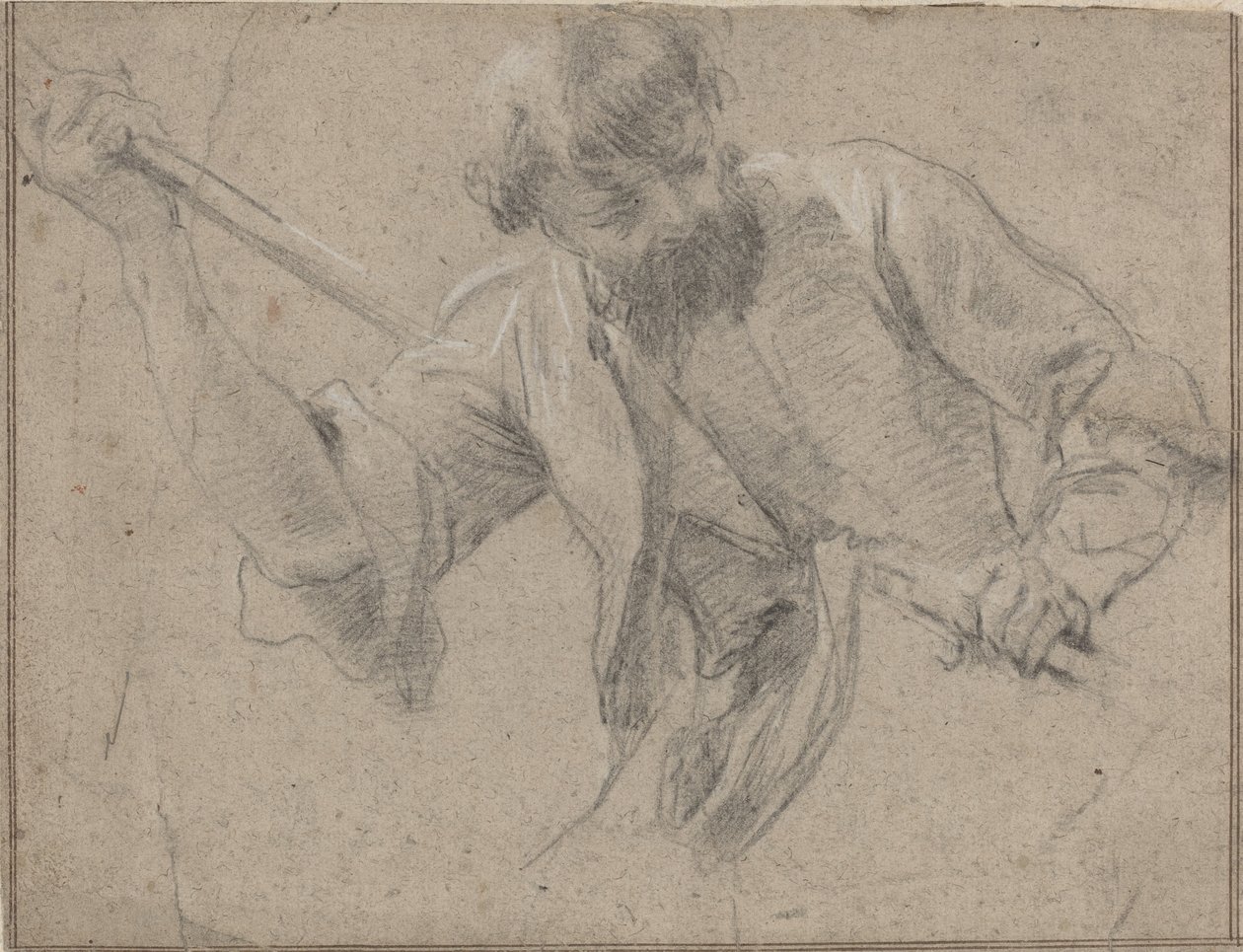 En skægget mand med en stav af Simon Vouet