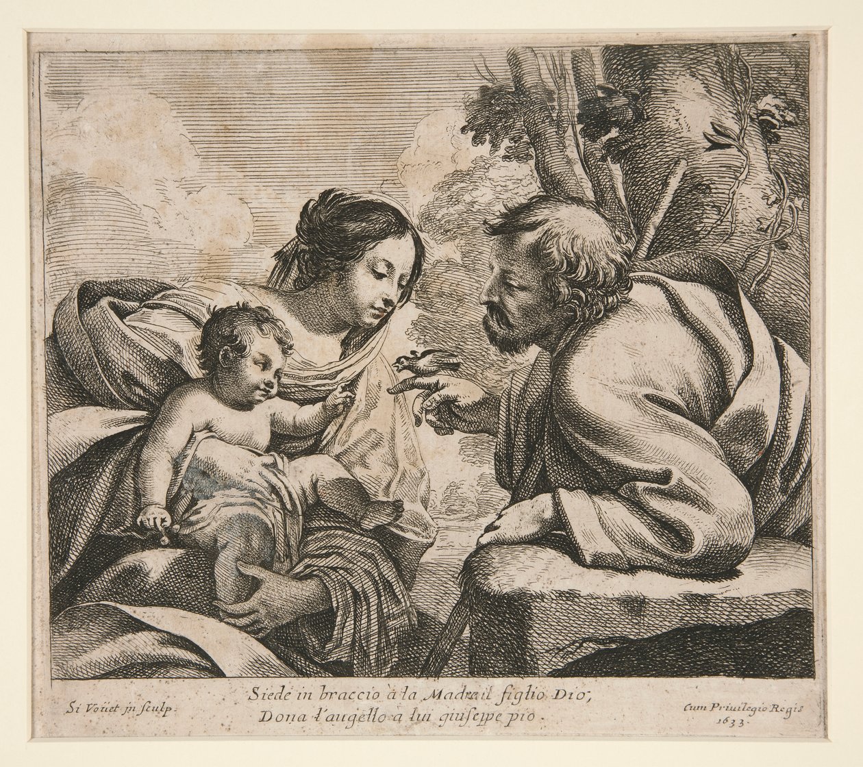 Hellig familie med en fugl af Simon Vouet