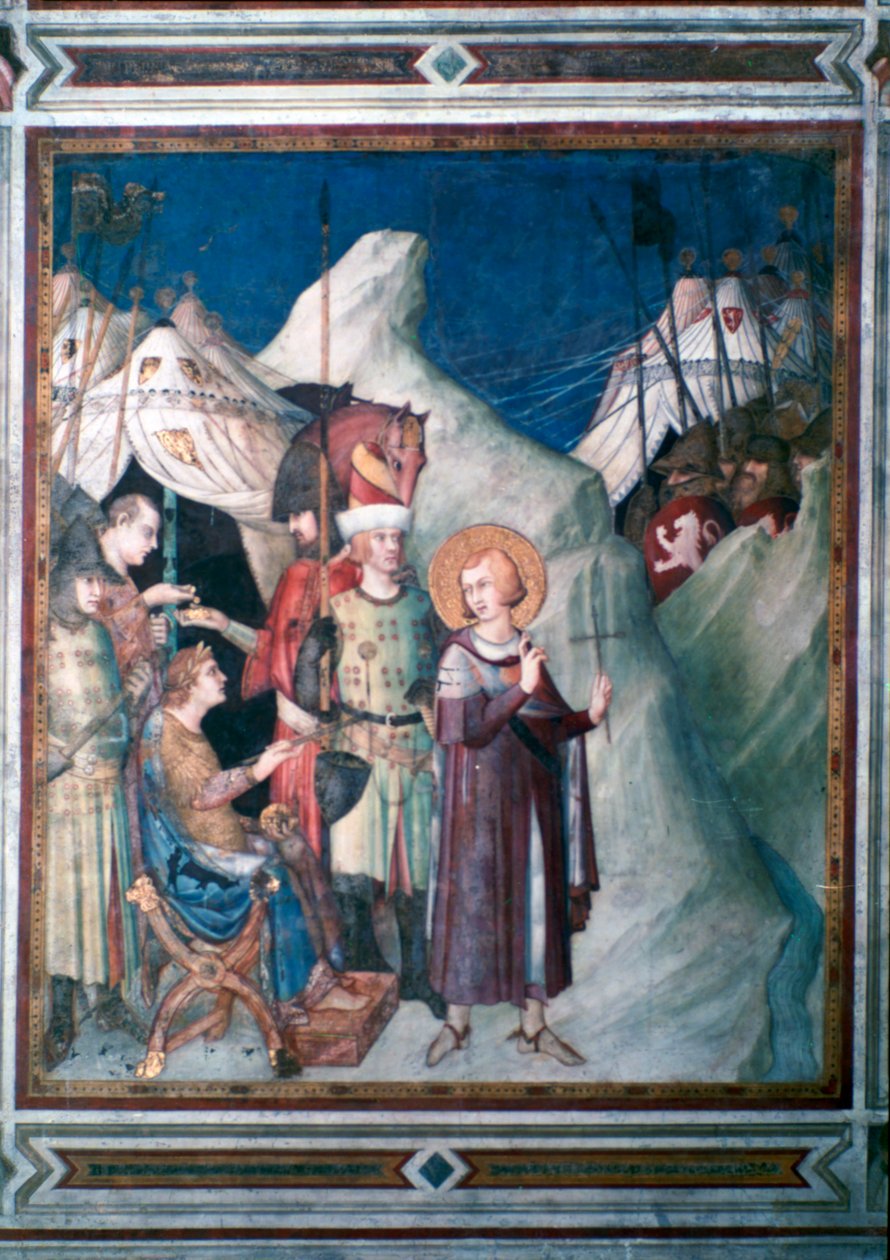 Sankt Martin giver afkald på sine våben, 1312-1317. af Simone Martini
