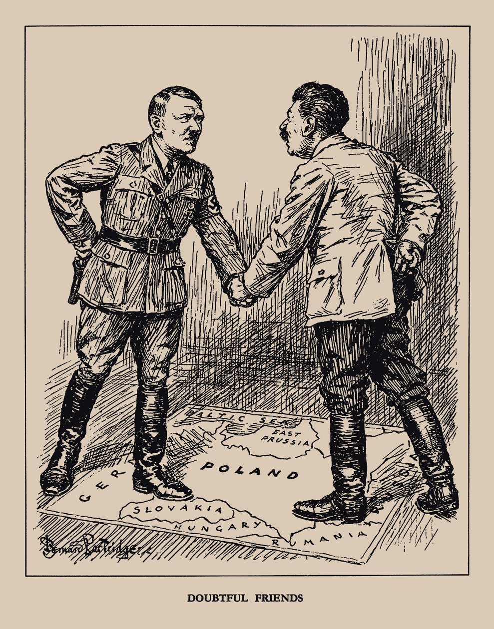 Tvivlsomme venner. Punch magazine, 1939, 1939. af Sir Bernard Partridge