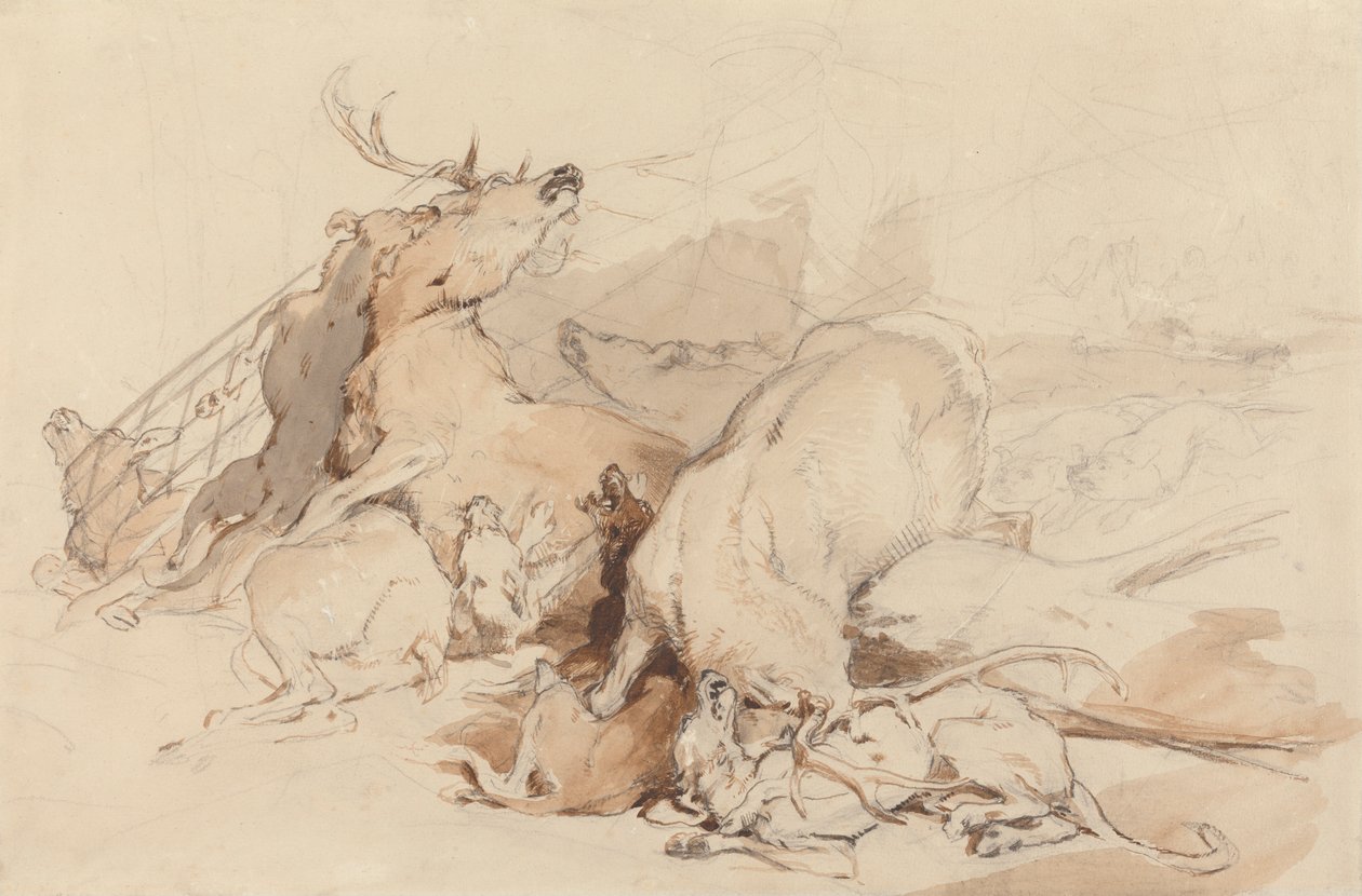 Hunde og jægere, der angriber hjorte af Sir Edwin Henry Landseer