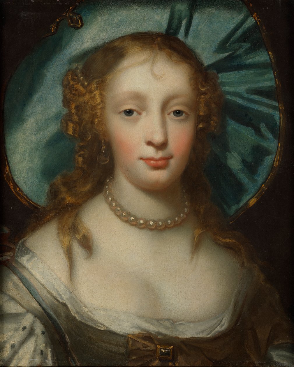 Portræt af en dame med en blå hat af Sir Peter Lely