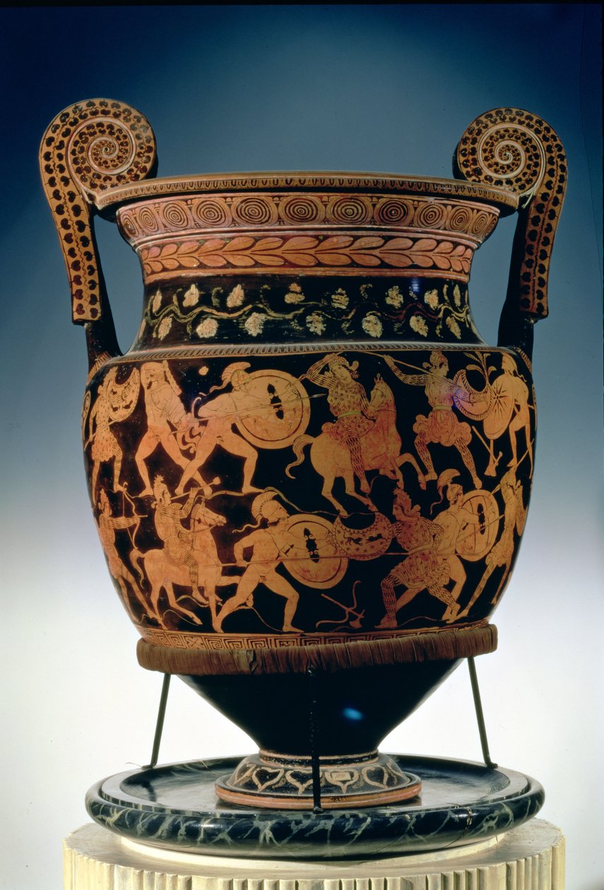 Rød-figur volute krater forestiller slaget om grækerne og amazonerne, Apulian (keramik) (se også 85030) af Sisyphus Painter