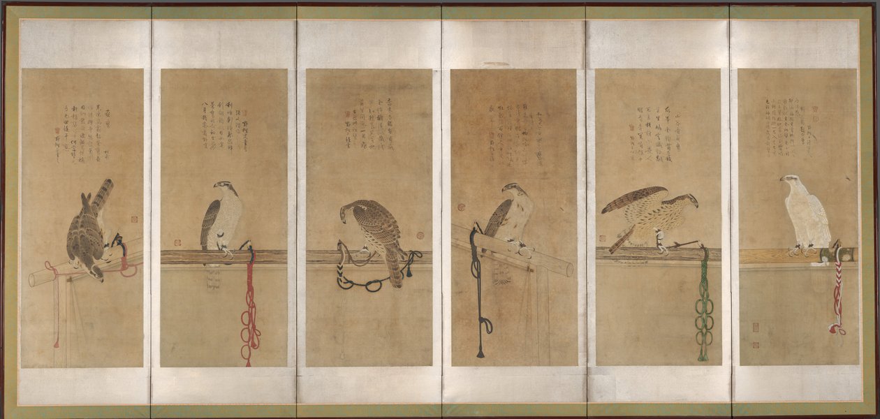 Tethered Hawks, før 1606. af Soga Chokuan