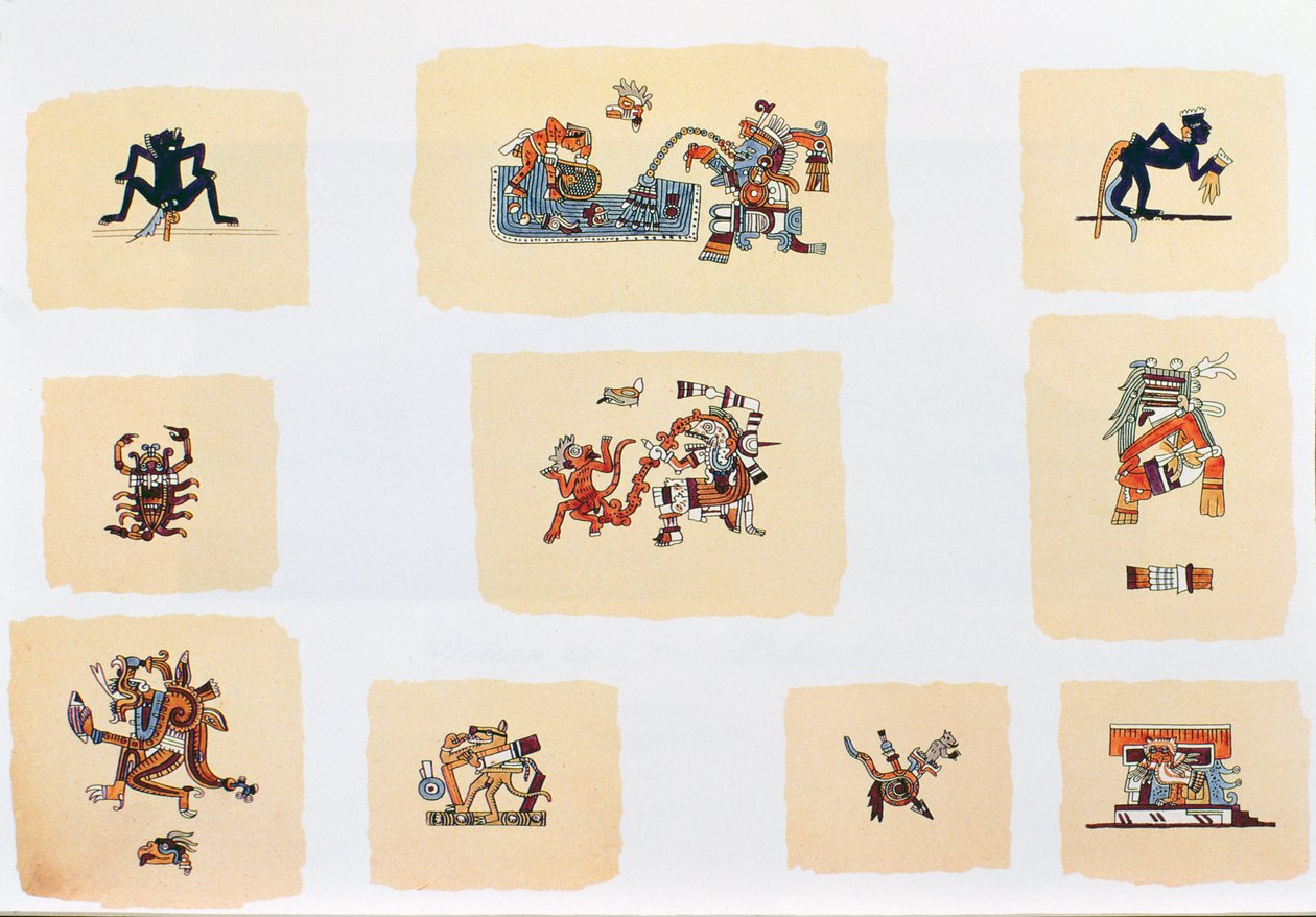 Faksimilekopi af sider af en anonymus codex (farvelitografi) af Spanish Colonial