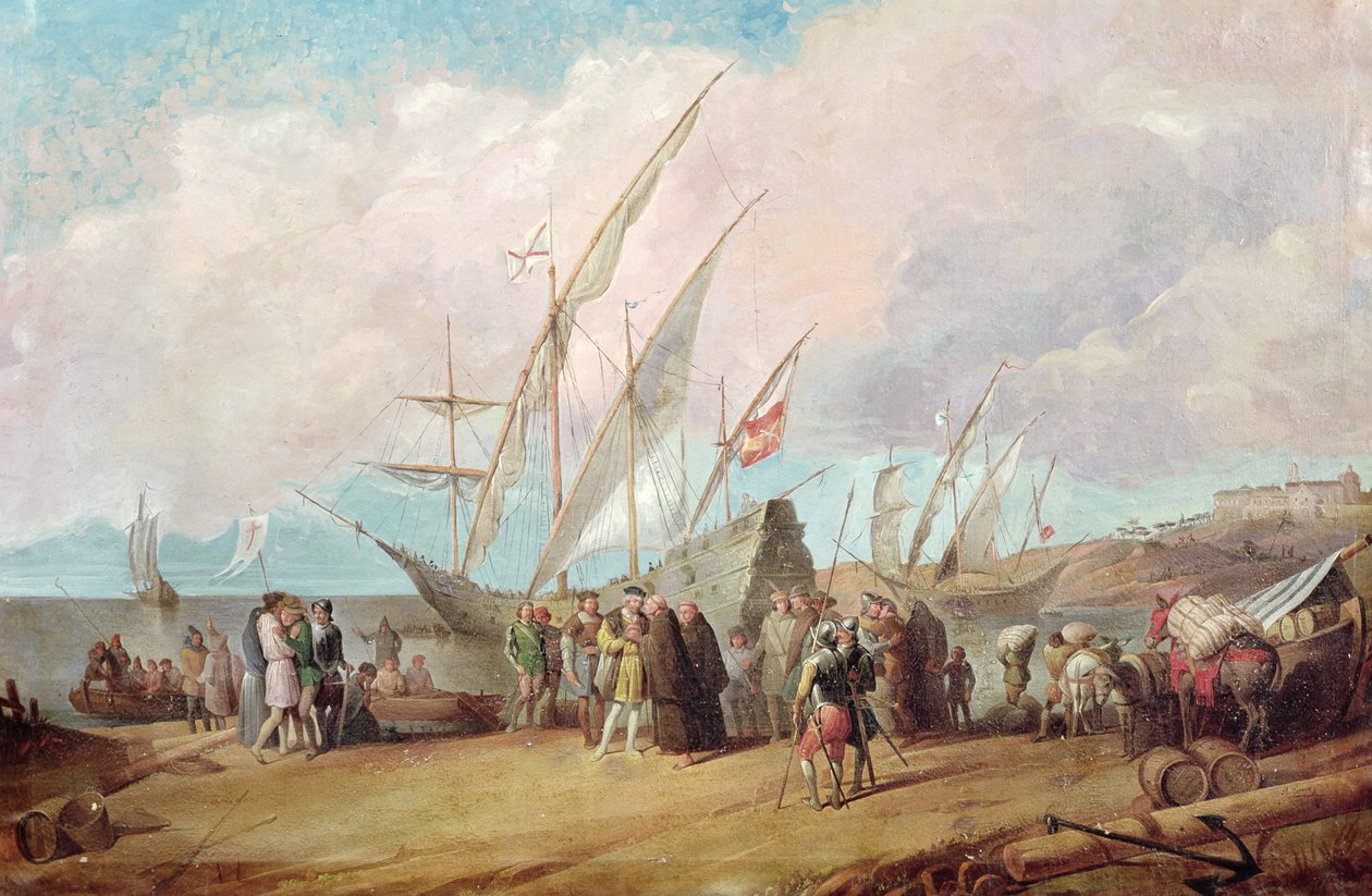 Christopher Columbus (1451-1506) afgang fra Palos af Spanish School