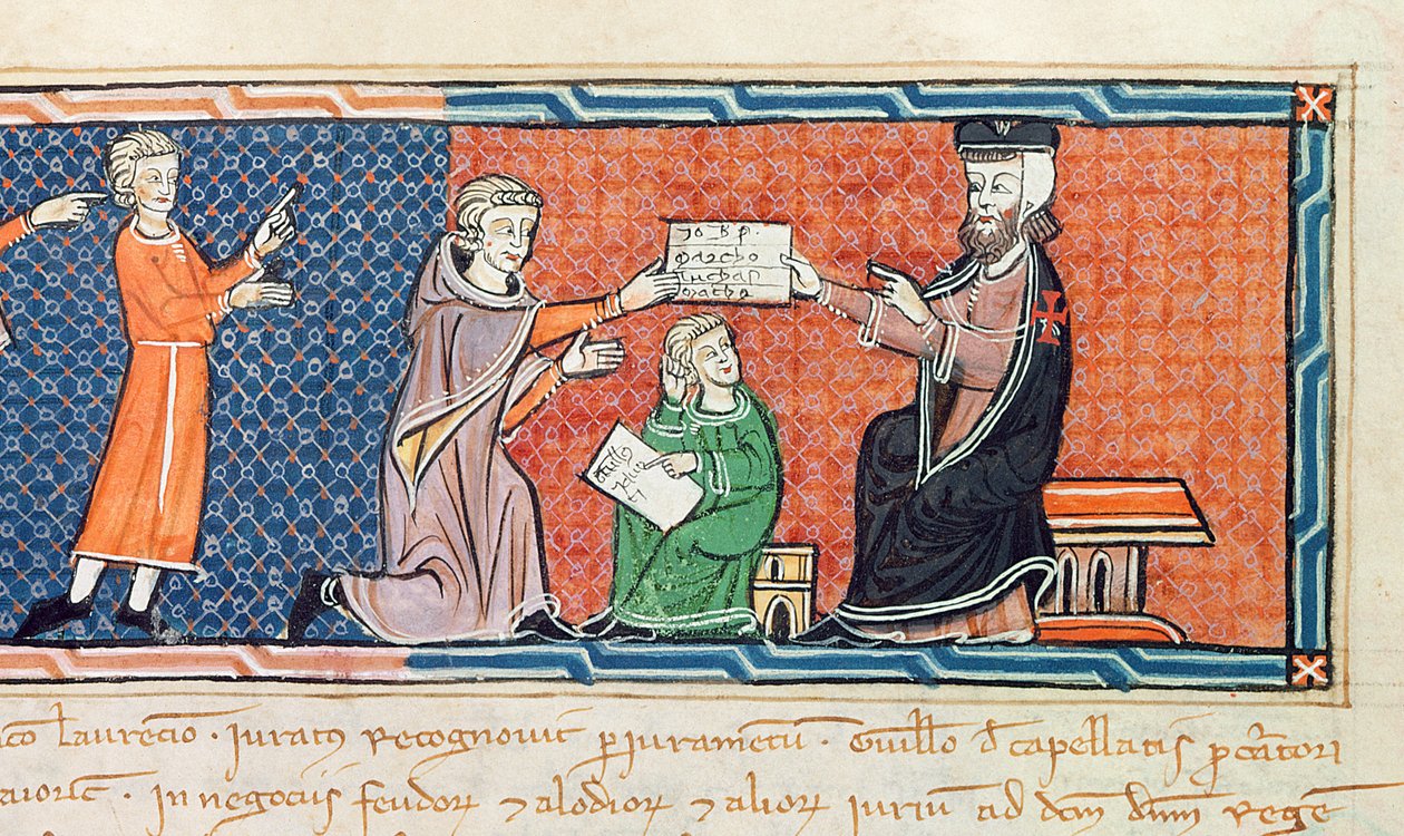 Guillaume Jaubert aflægger ed over for kong James I af Spanish School