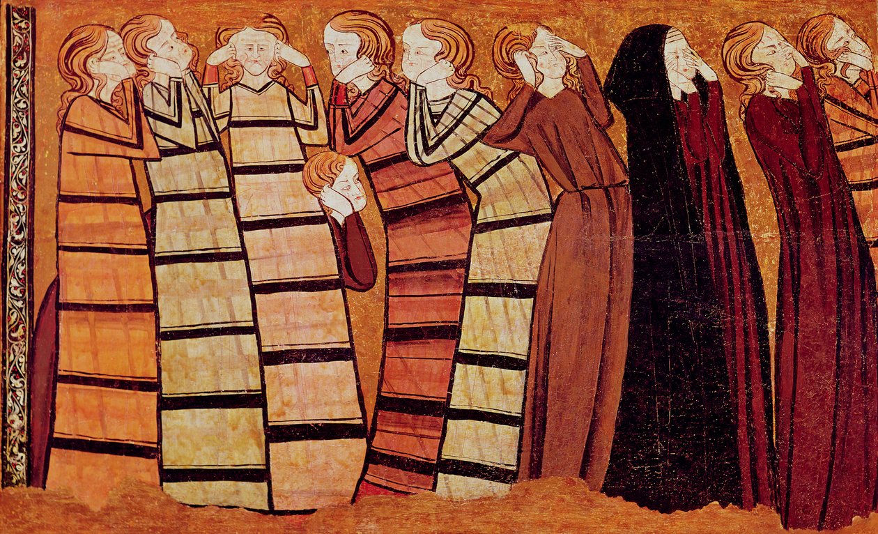 Sørgende, panel fra Don Sancho Saiz de Carrillos grav (tempera på panel) af Spanish School