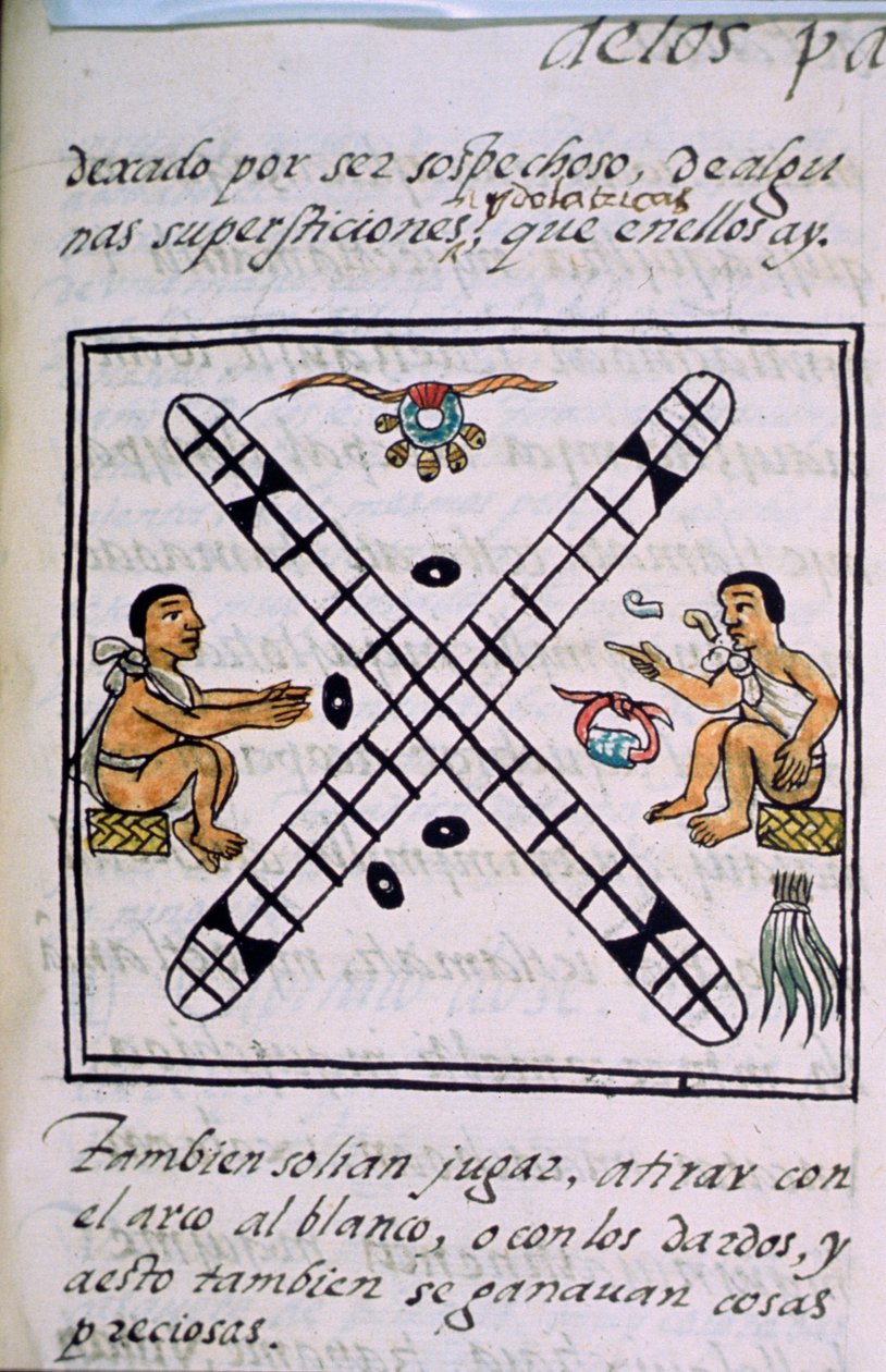 Fru Palat. 218-220 Bog IX Aztekiske mænd, der gambler Patoli, fra den 