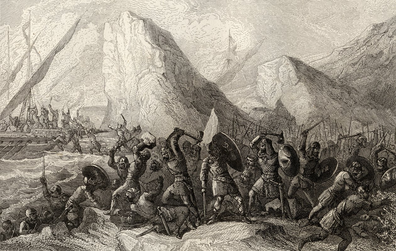 Normannerne er ødelagt på de galiciske kyster i Spanien i c.969 af Spanish School
