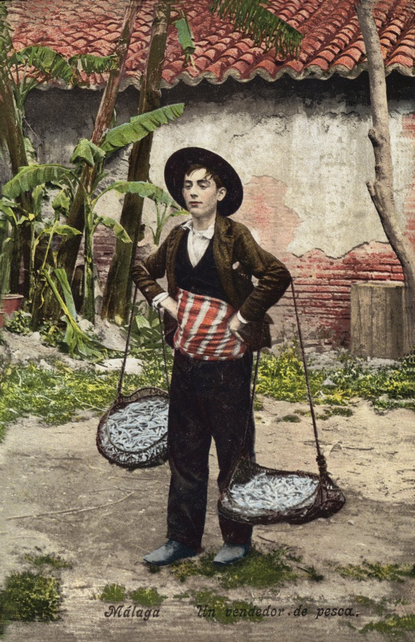 Fiskesælger, Malaga, Spanien (foto i farver) af Spanish Photographer