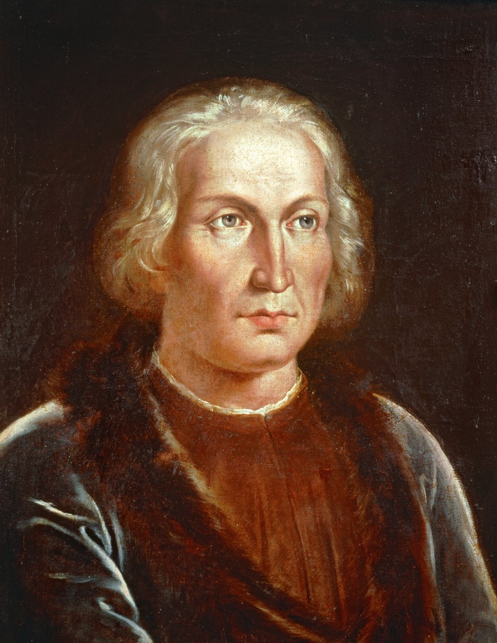 Christopher Columbus, opdagelsesrejsende ... (maleri på lærred) af Spanish School