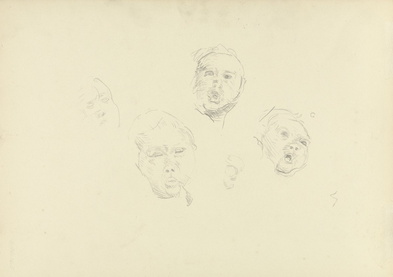 Study of Heads, for the Cave of the Golden Calf (grafit) (se 265069 for recto) af Spencer Frederick Gore