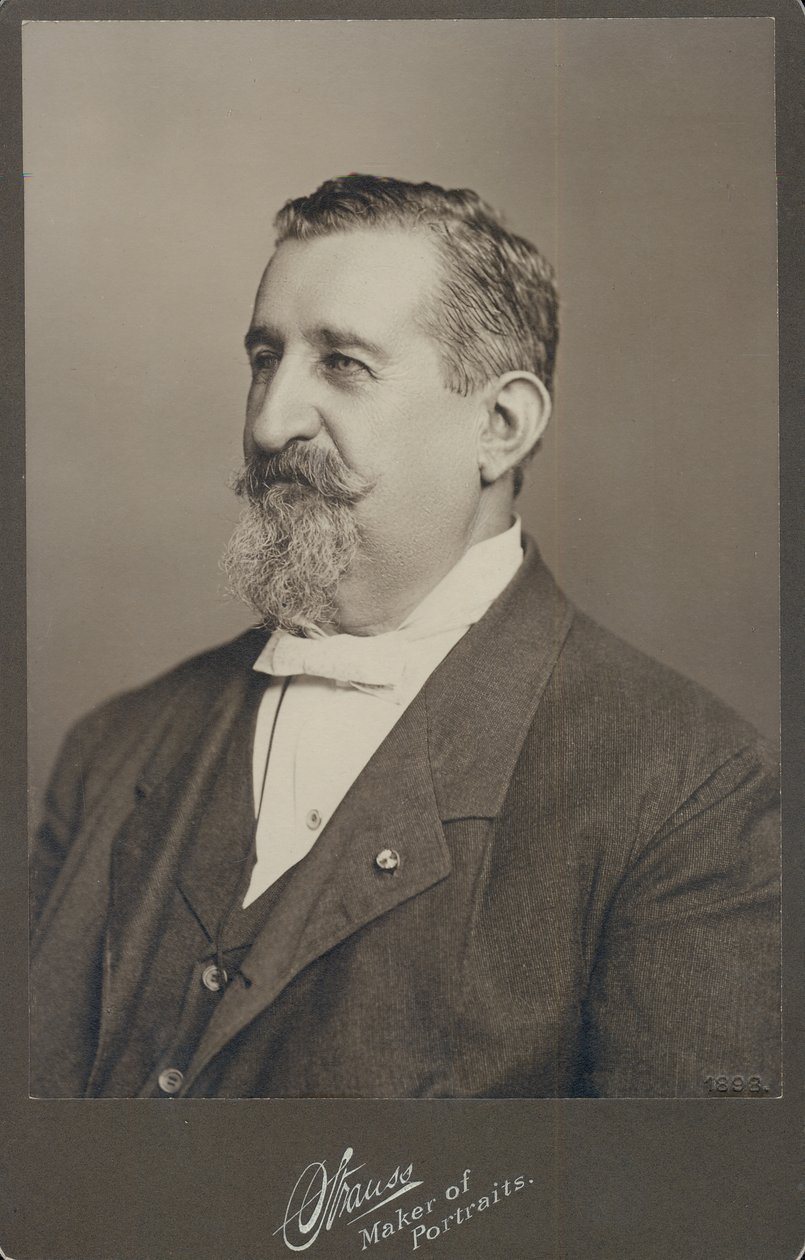 Busteportræt af Leopold Methudy iført jakkesæt, vest og slips og vendte sig til venstre. af St. Louis Strauss