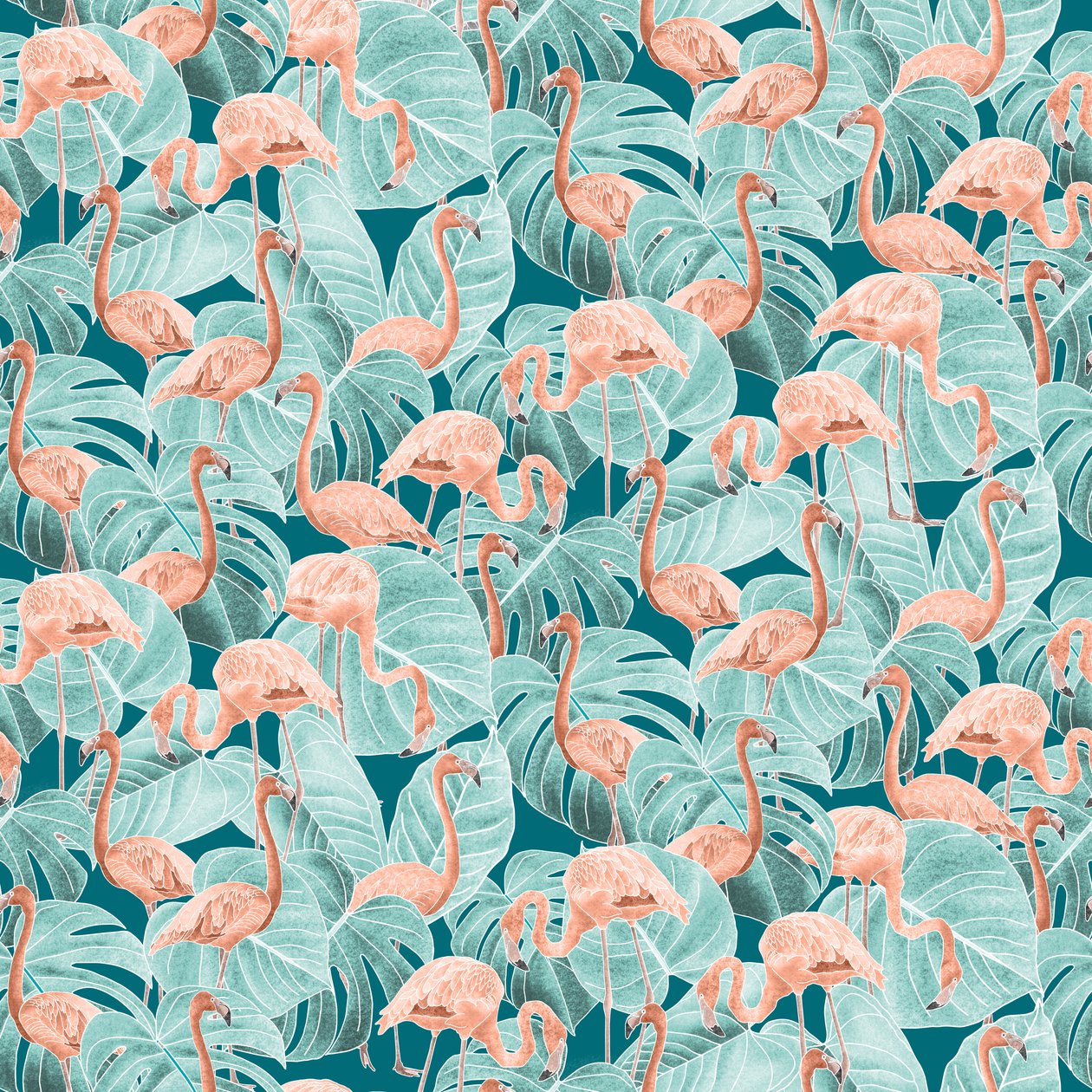 Flamingo-mønster, 2020 (grafitblyant  digital) af Stacy Hsu