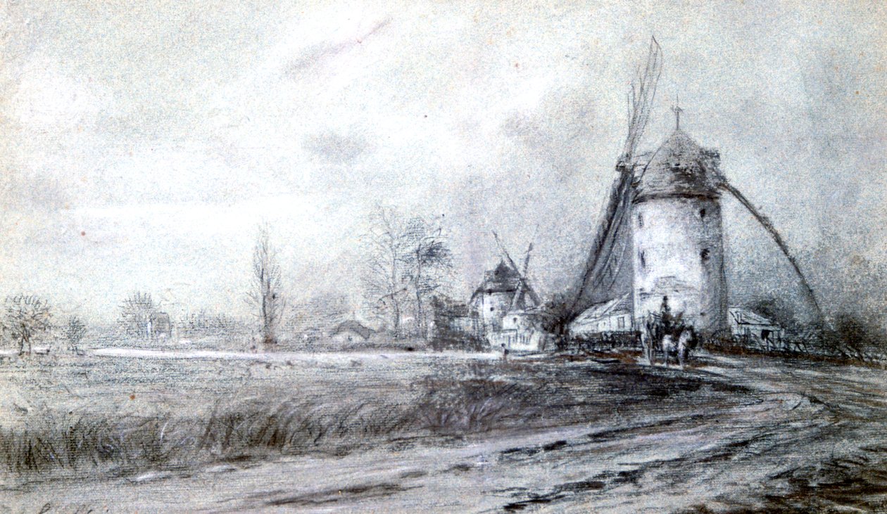 Landskab med vindmølle, c1855-1892 af Stanislas Lepine