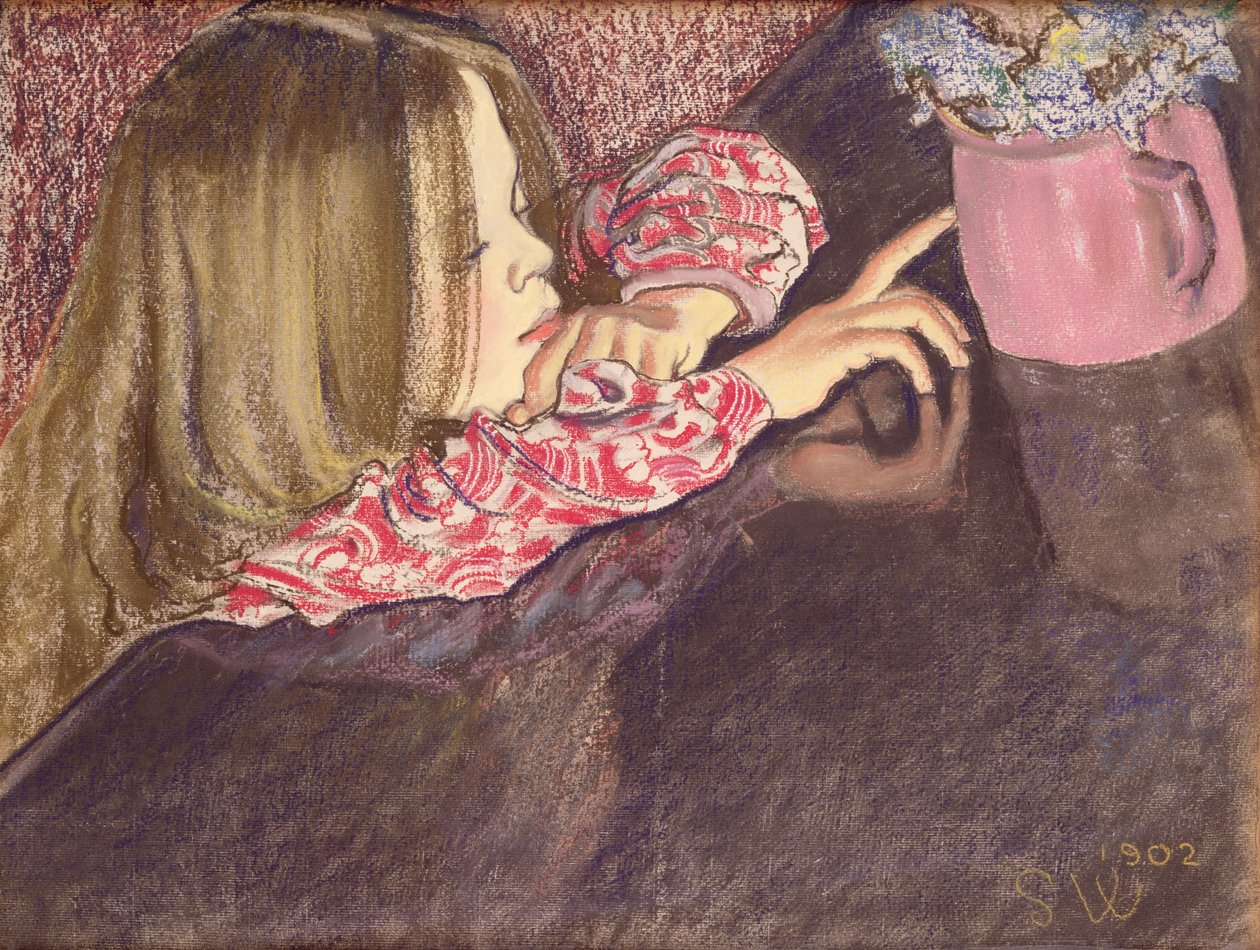 Pige med en vase med blomster, 1902 (pastel på papir) af Stanislaw Wyspianski