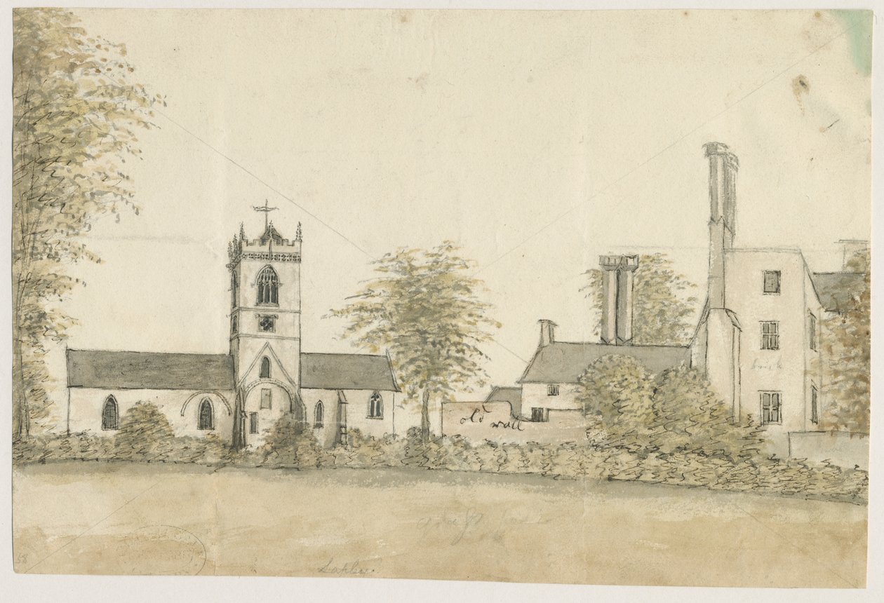 Lapley Church: vandfarvemaleri, nd [1762-1802] af Stebbing Shaw
