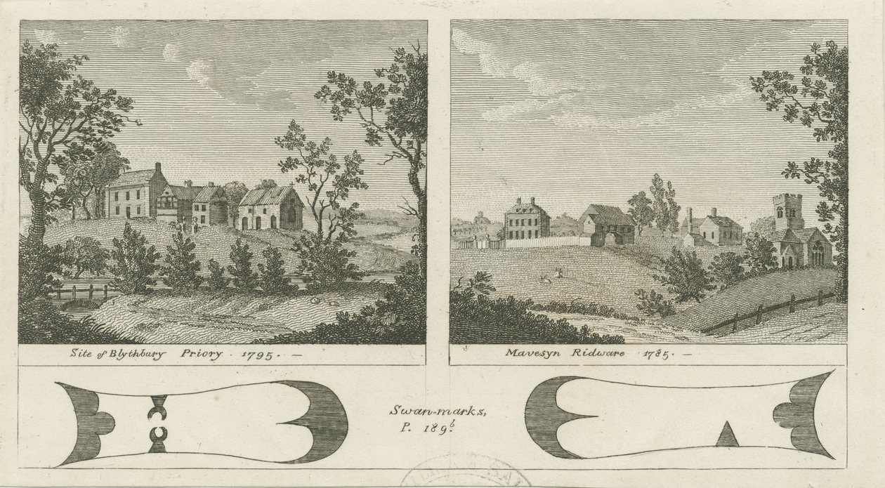Mavesyn Ridware Hall - Gatehouse: engraving, 1785dani af Stebbing Shaw