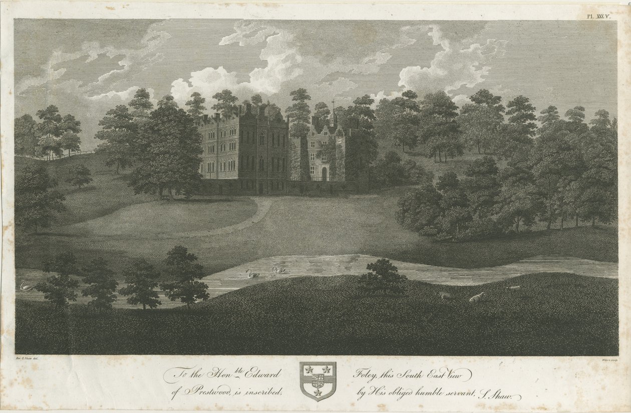 Prestwood Hall: gravering, nd [1762-1802] af Stebbing Shaw