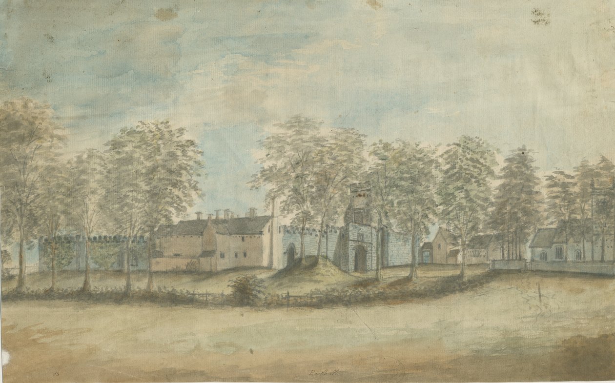 Rushall Castle/Hall: vandfarvemaleri, nd [1791] af Stebbing Shaw