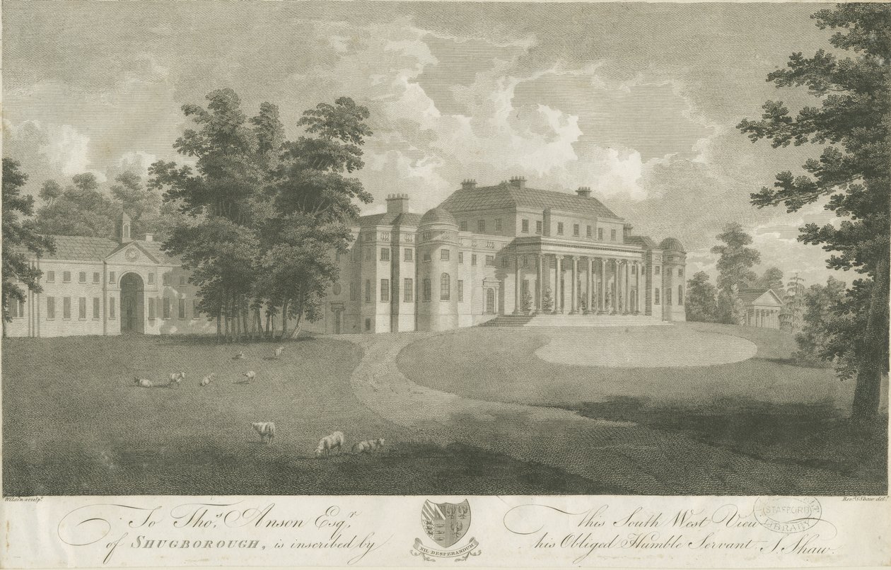 Shugborough Hall: gravering, nd [c 1800] af Stebbing Shaw