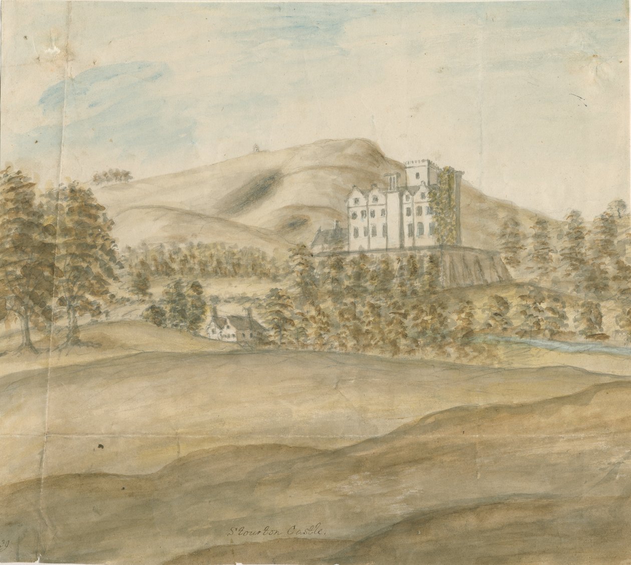 Stourton Castle: vandfarvemaleri, nd [1762-1798] af Stebbing Shaw