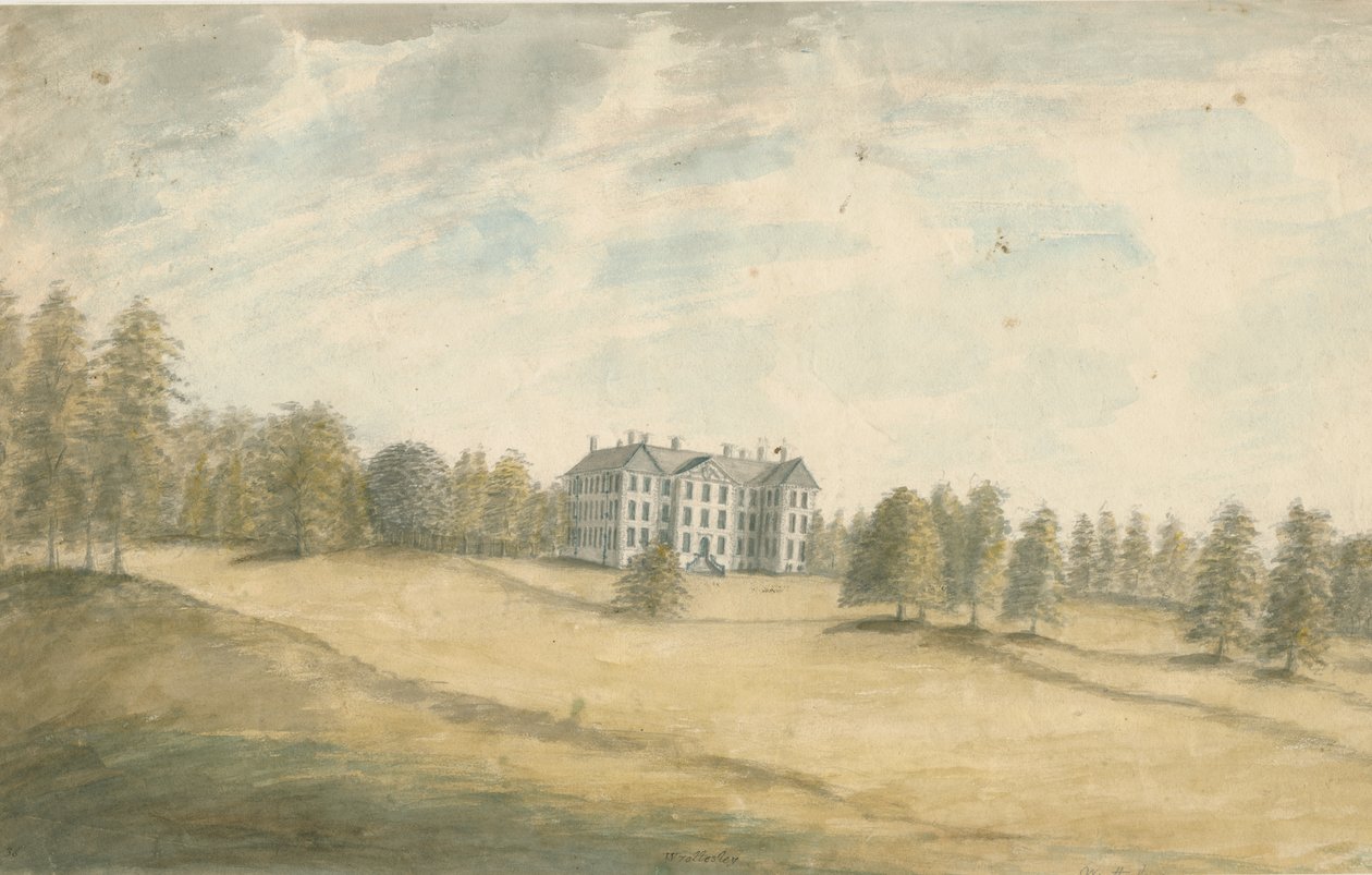 Wrottesley Hall: vandfarvemaleri, nd [1762-1802] af Stebbing Shaw
