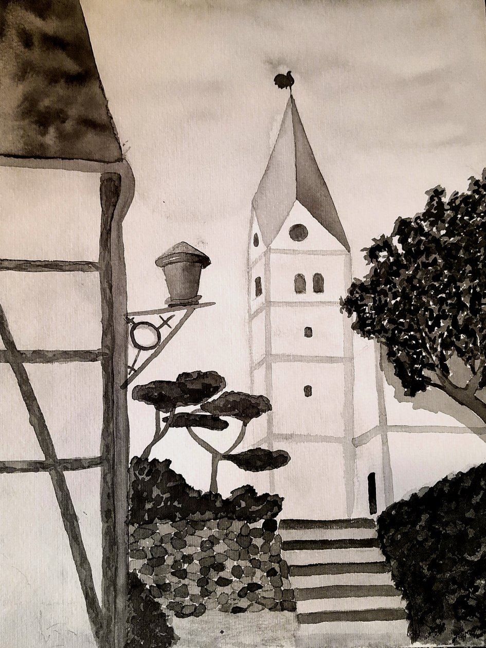 St. Aegidius Kirke i sort og hvid af Steegs Art Karin