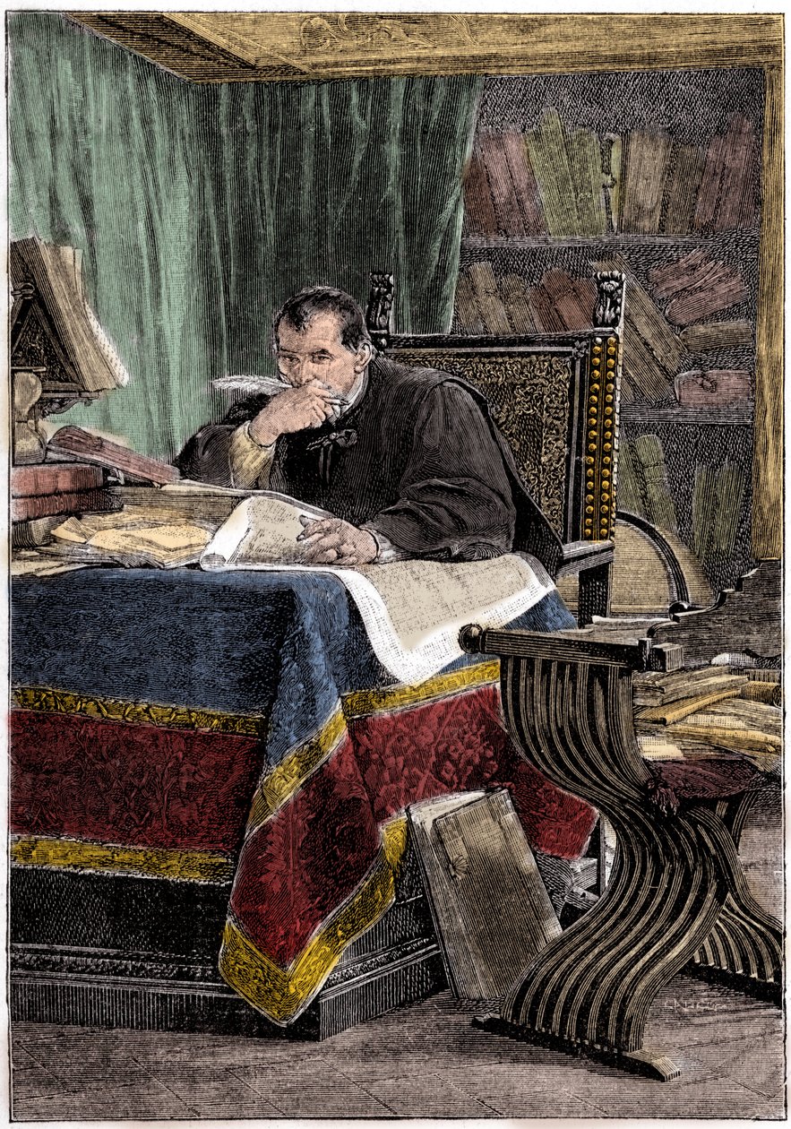 Portræt af Niccolo Machiavelli (1469-1527) (gravering) af Stefano Ussi