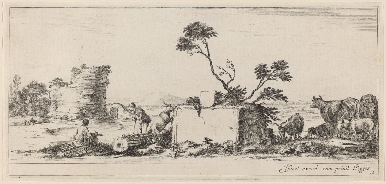 Campagna-scene med kunstnerskitser af Stefano della Bella