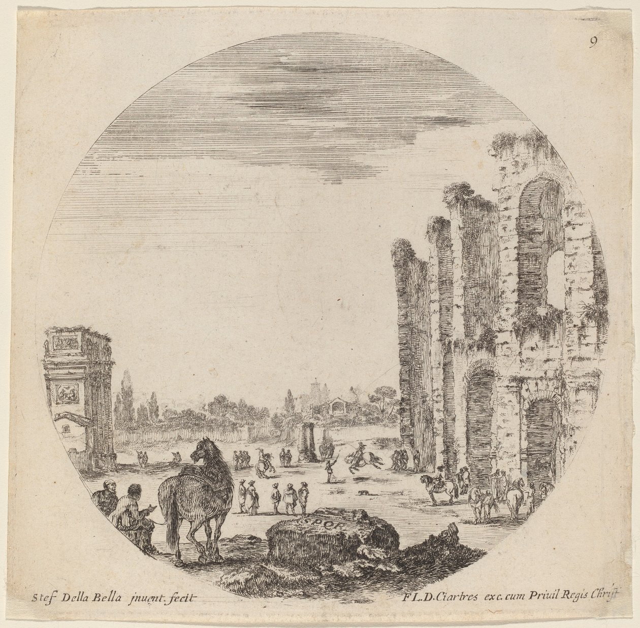 Colosseum og Konstantinbuen af Stefano della Bella