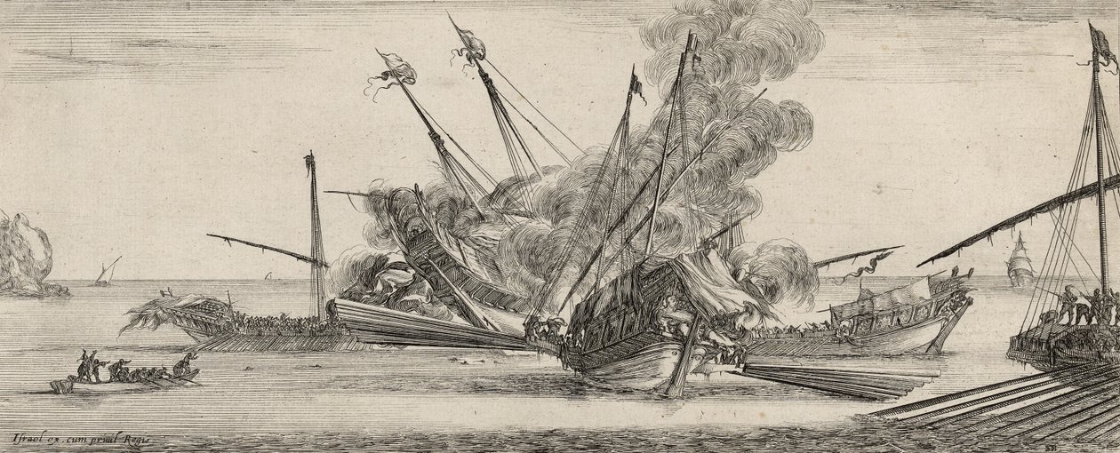Combat Naval (ætsning på bundet papir) af Stefano della Bella