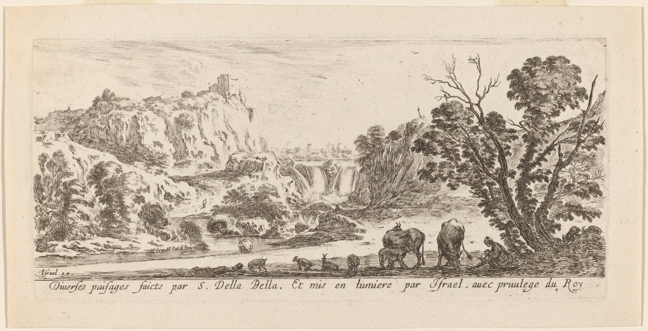 Landskab med vandfald, 1641. af Stefano della Bella