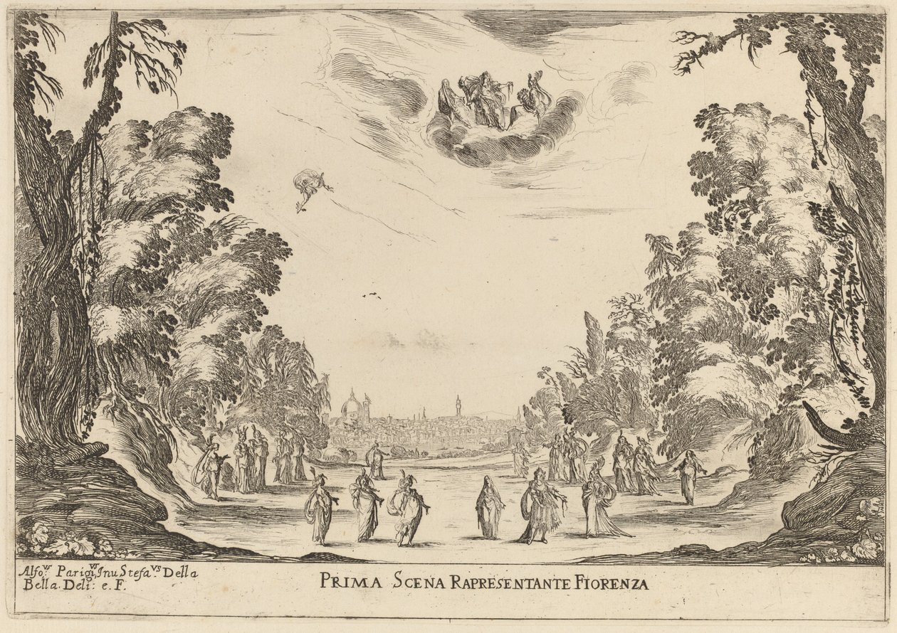 Første scene Reprezentanta Firenze, 1637. af Stefano della Bella