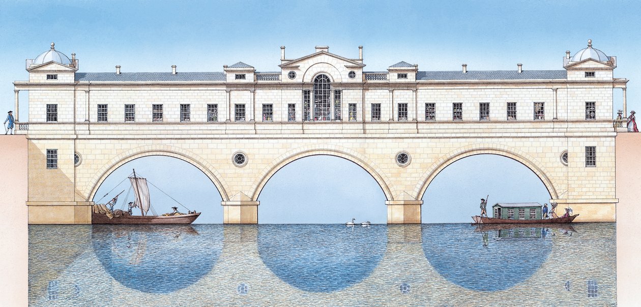 Pulteney Bridge, Bath, ca. 1774-1810 (blæk og akvarel) af Stephen Conlin