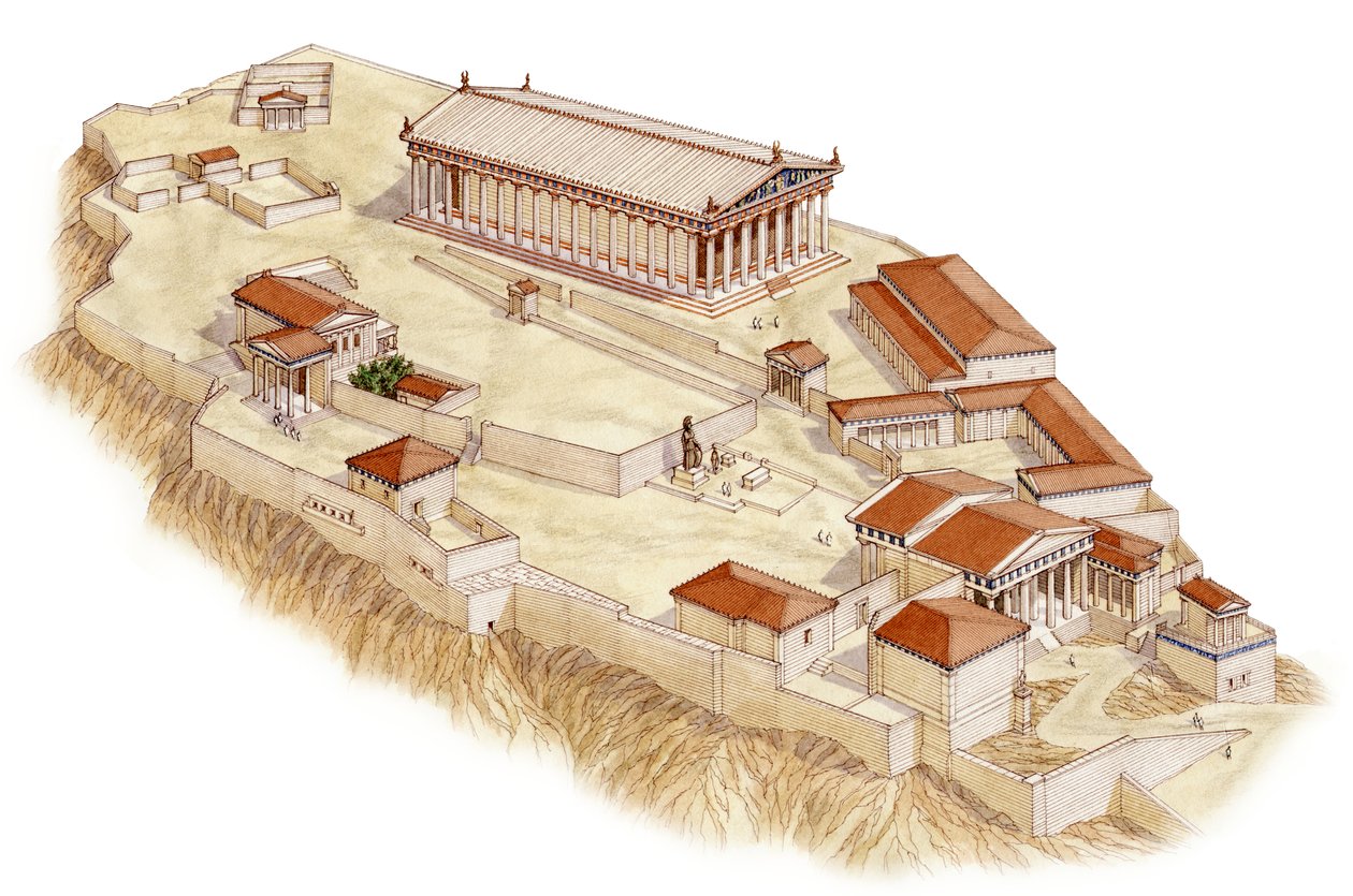 Akropolis, Athen, ca. 421BC-380BC (blæk og akvarel) af Stephen Conlin