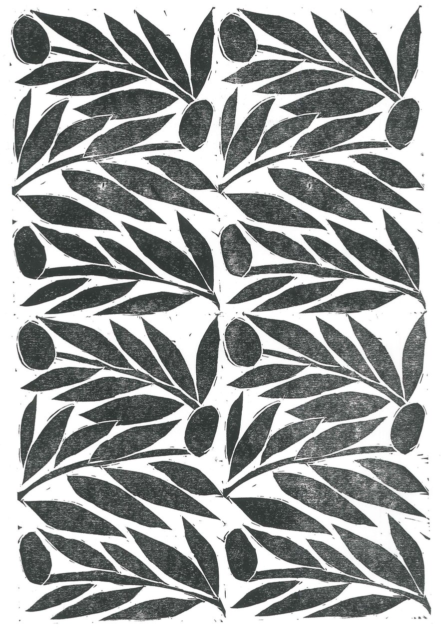 Olive Branches, 2015 (linoleumssnit på papir) af Stephen Dow