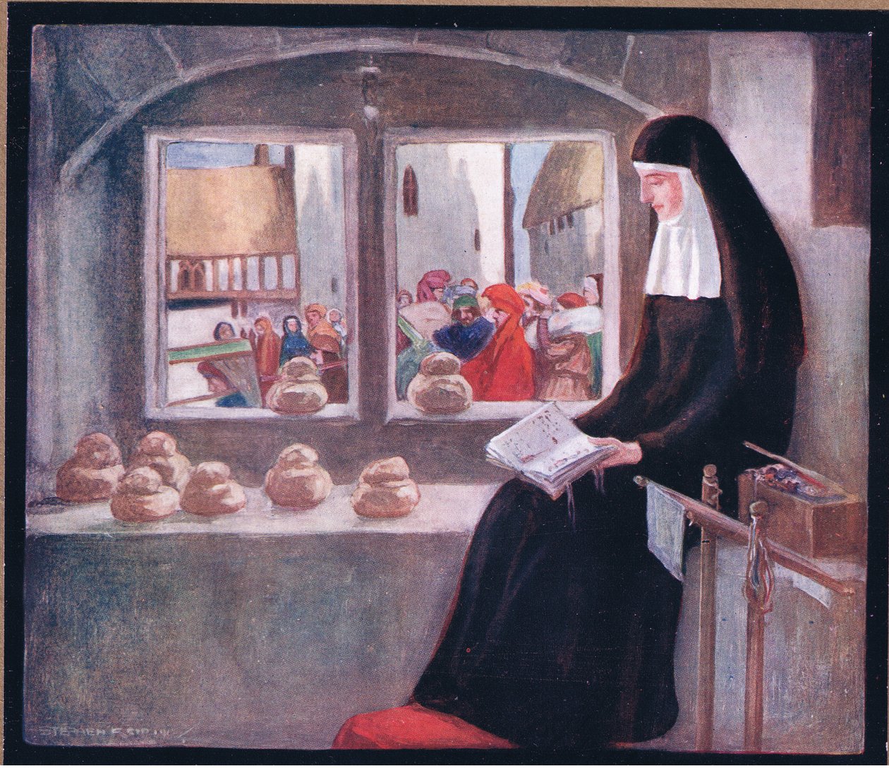 Moder Julian (farve litho) af Stephen Reid