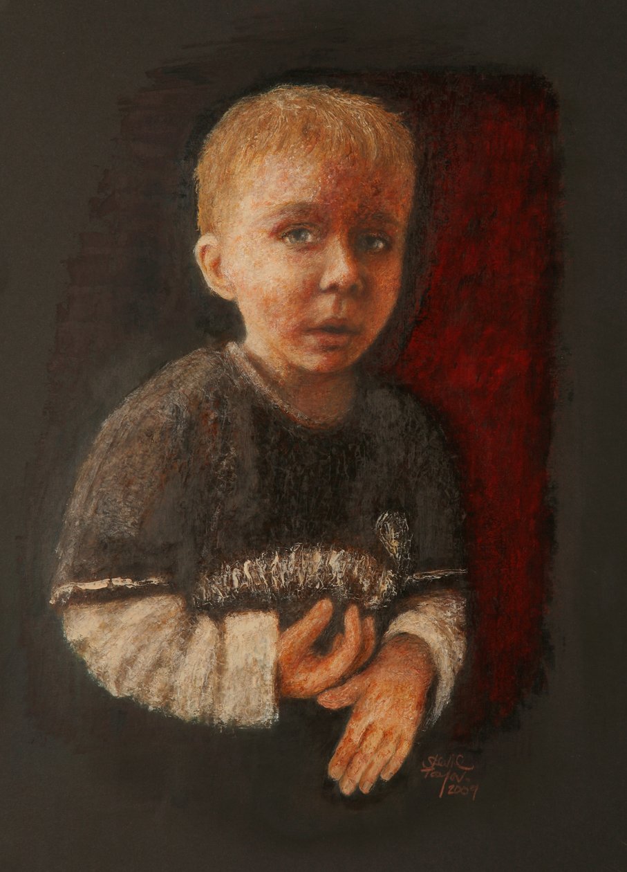 Little Boy Working Something Out, 2009 (olie på papir) af Stevie Taylor