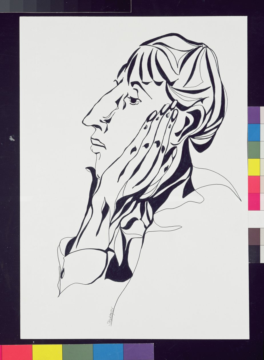 Portræt af Aubrey Beardsley (1872-98) inspireret af fotografiet af Frederick Evans (1853-1943) 1998 (fiberspids på papir) (se 87437) af Stevie Taylor