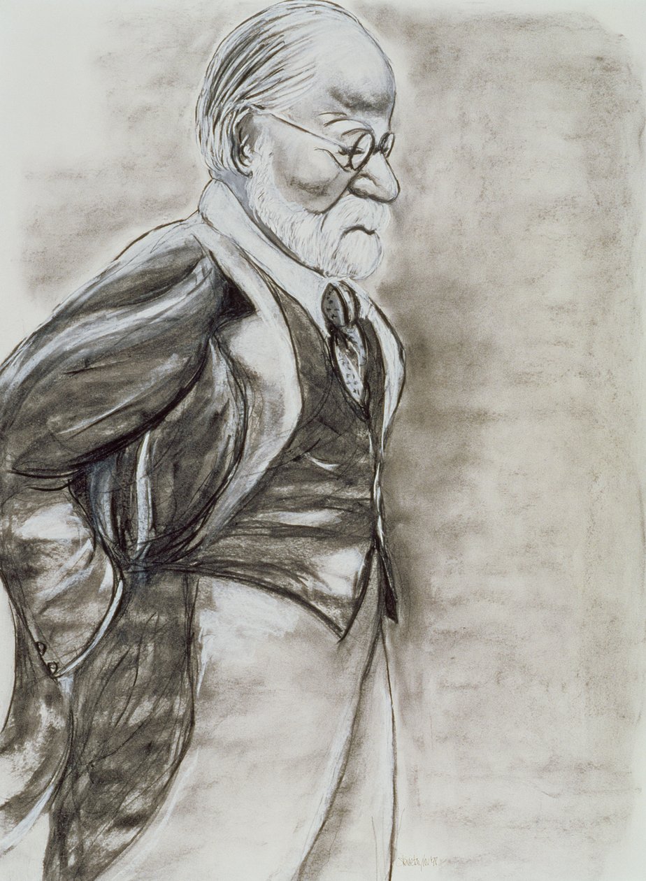 Sigmund Freud (1856-1939) 1998 (kul og pastel på papir) af Stevie Taylor