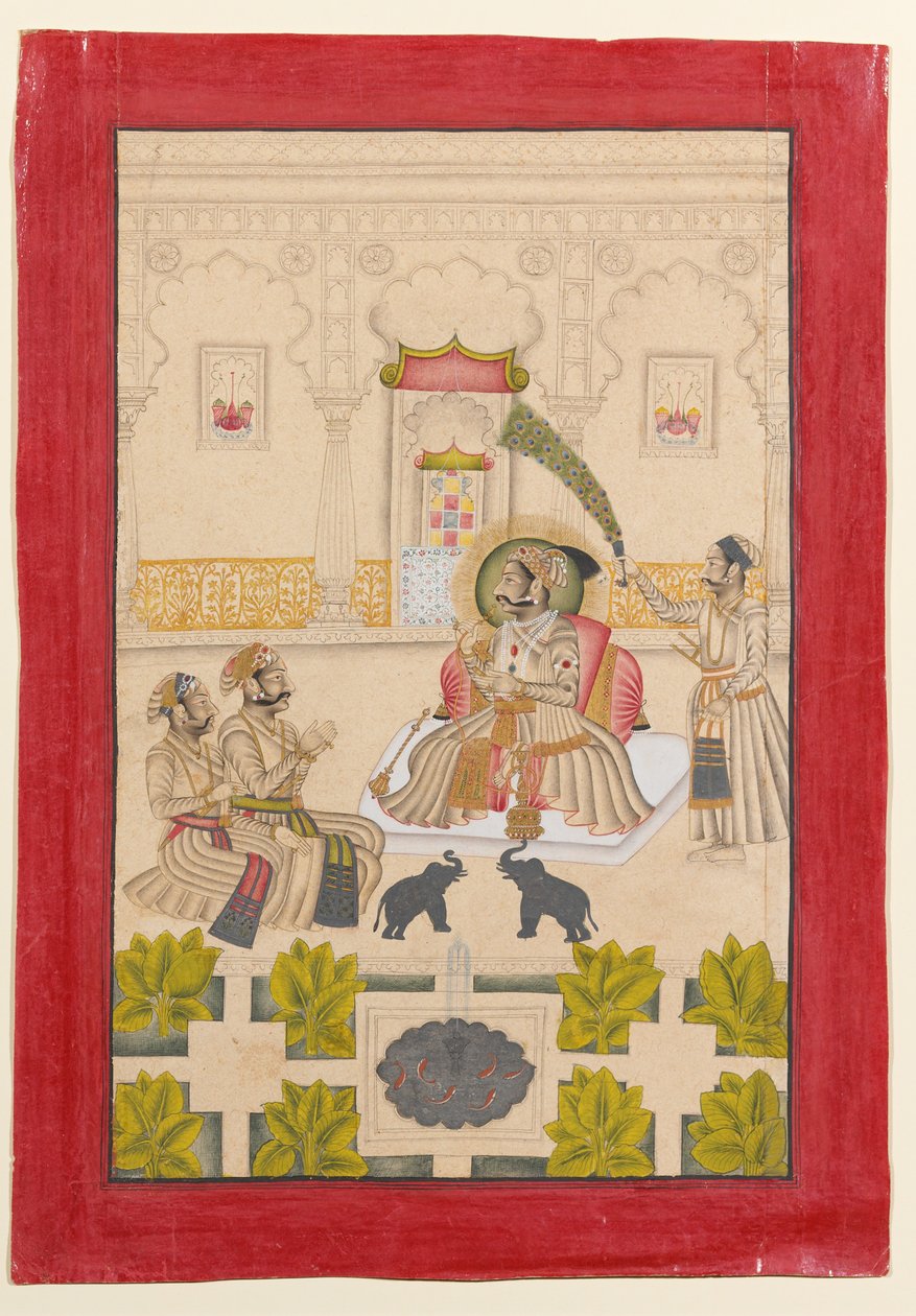 Maharana Amar Singh II vises to sølvelefanter af Stipple Master