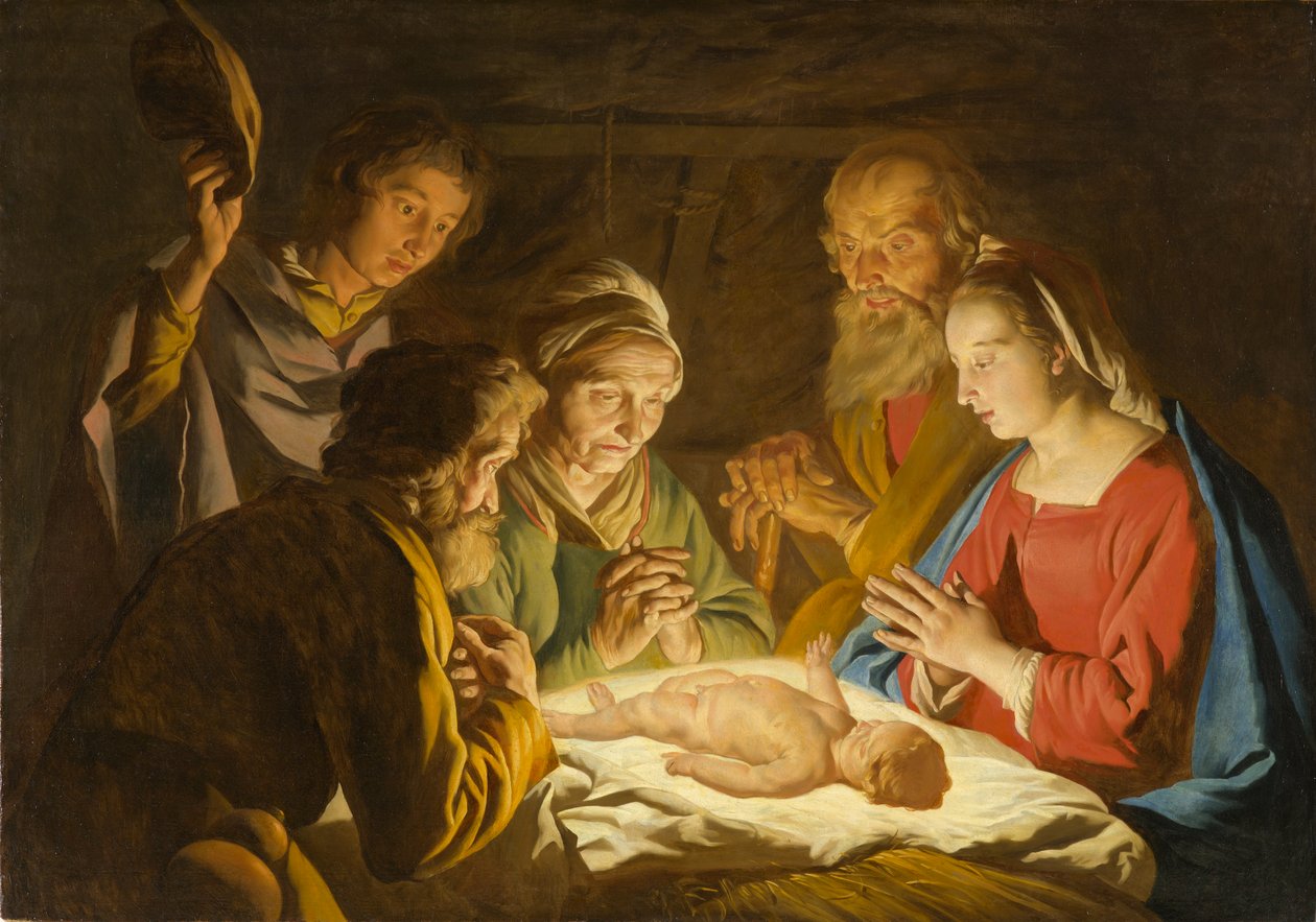 Hyrdernes tilbedelse, c.1635-1637 af Matthias Stomer