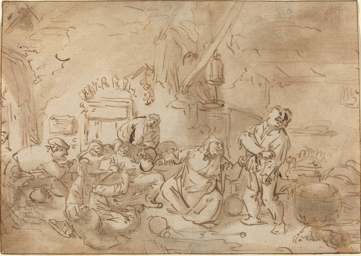 Slagsmål i en kro af Style of Adriaen van Ostade