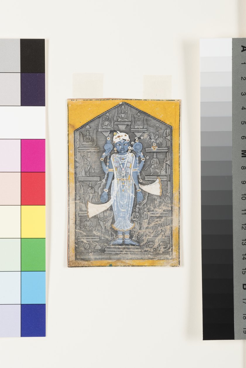 Et billede af Vishnu omgivet af basrelieffer af hans avatarer, ca. 1780 af Surdhaj Nanag Ram