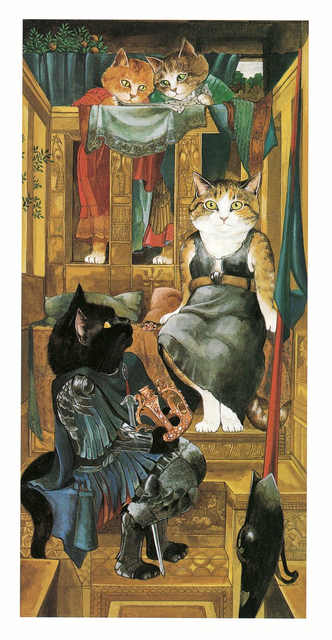 Illustration fra Pre-Raphaelite Cats (udgivet 1999) af Susan Herbert