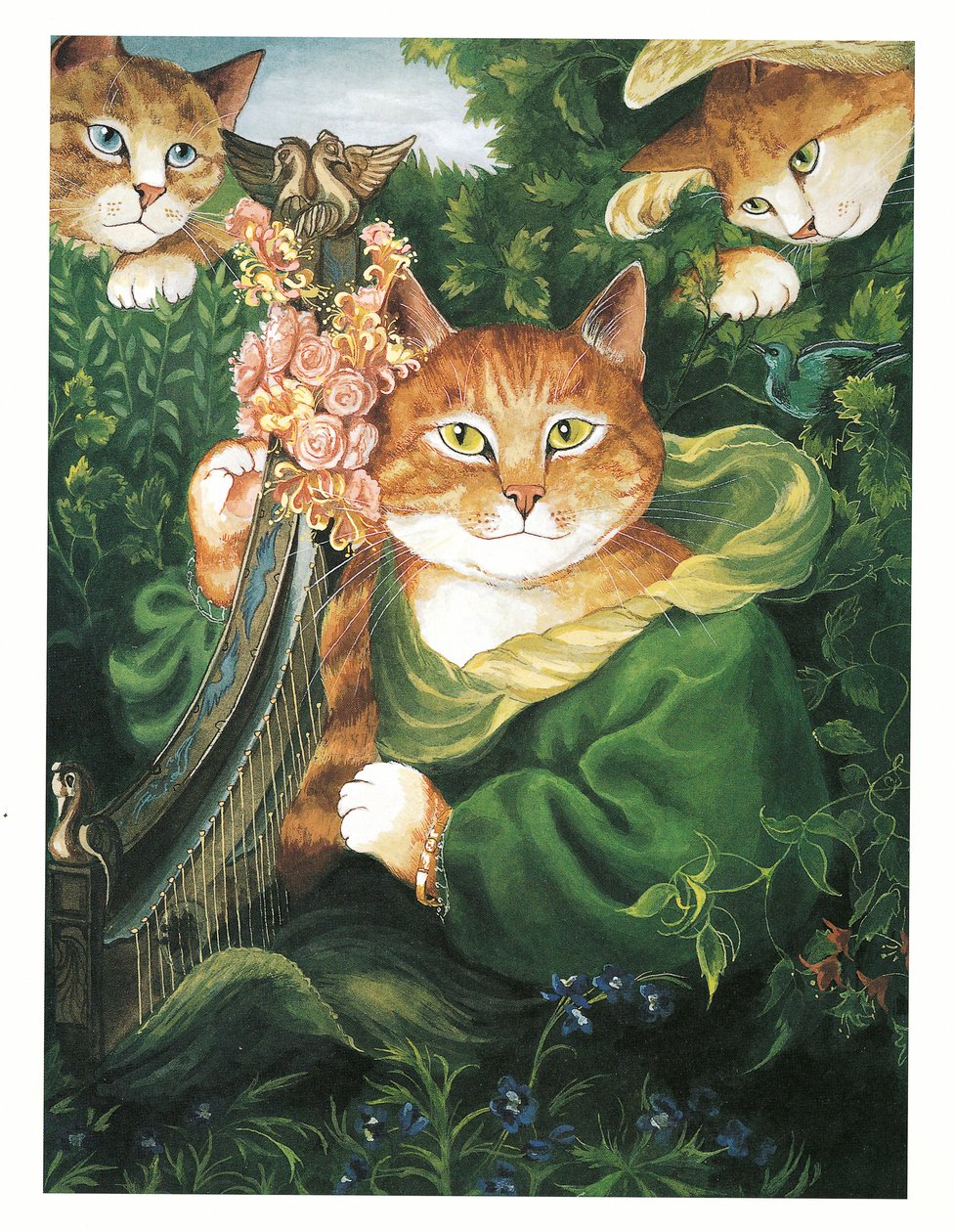 Illustration fra Pre-Raphaelite Cats (udgivet 1999) af Susan Herbert