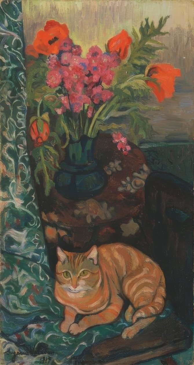 Buket og kat af Suzanne Valadon